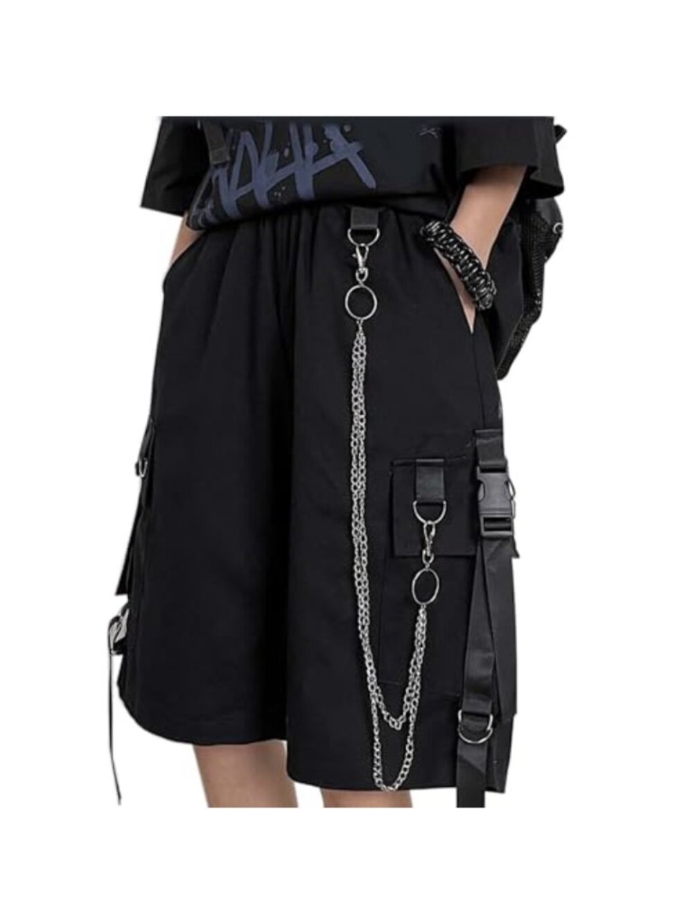 Wide Leg Cargo Pants with Metal Chains Loose Streetwear Harajuku